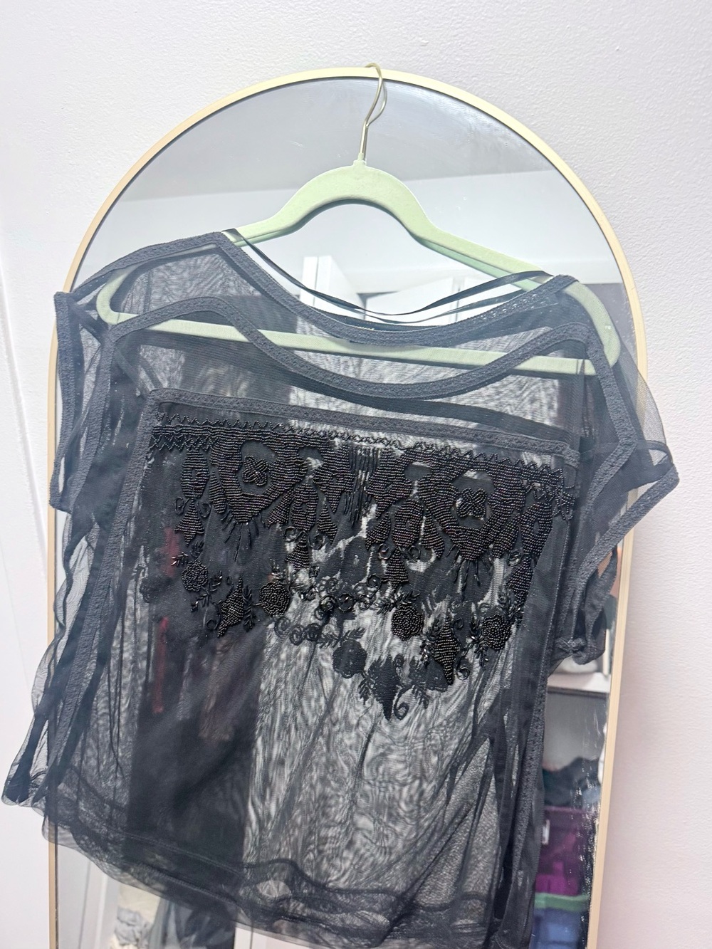 Black Branded Sheer Floral Embroidered Camisole Top
